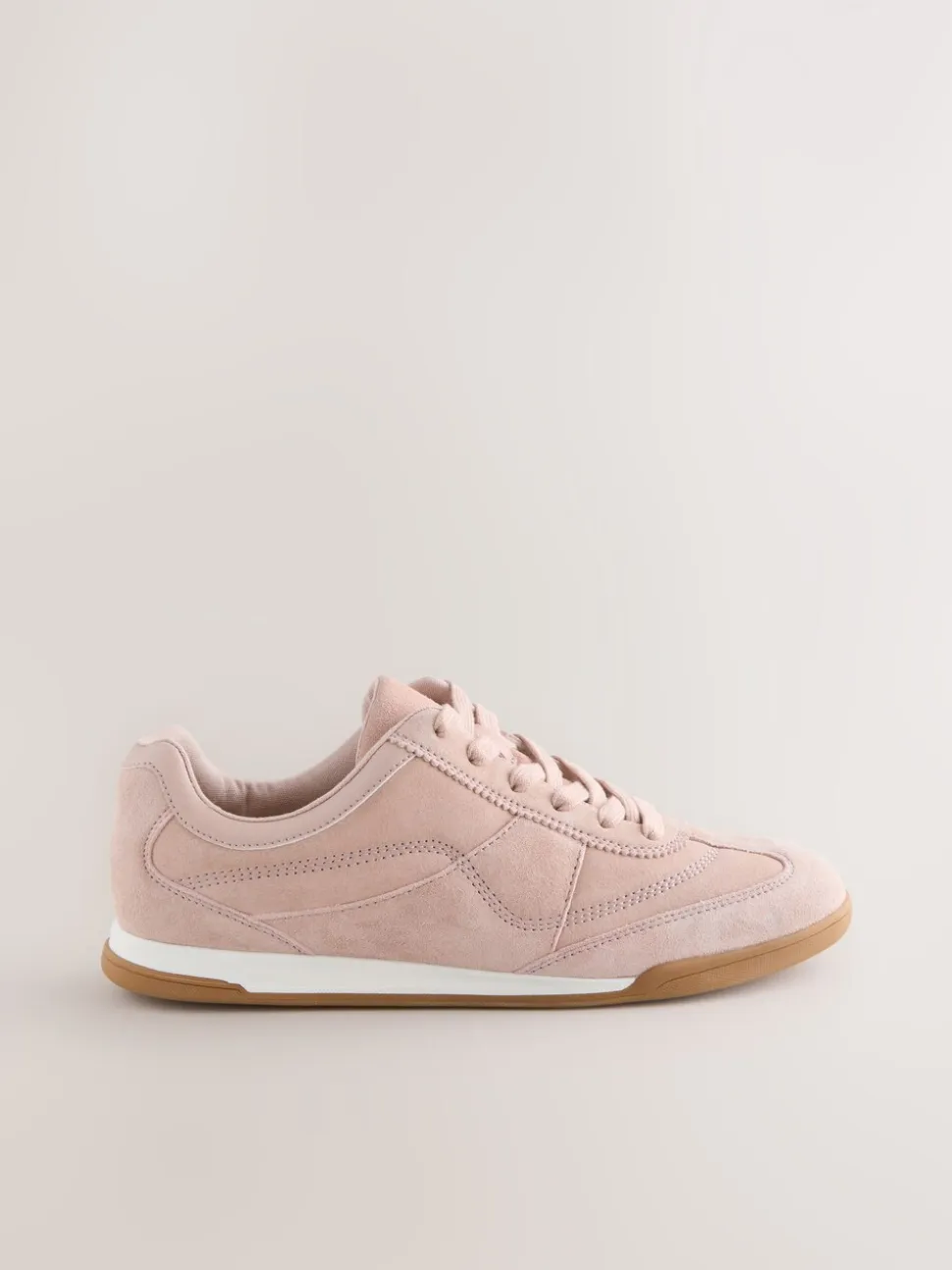 Roze suède - Leather Stitch Panel Detail Lace Up Trainers
