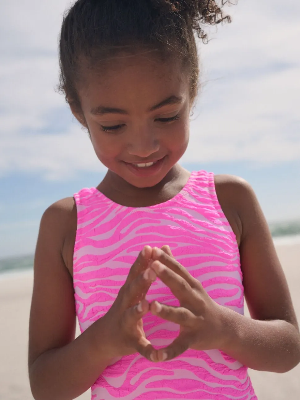 Roze zebraprint - Crinkle Swimsuit (3-16yrs)