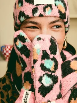 Roze/blauw - Eleanor Bowmer geruite wanten met lippenmotief