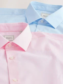 Roze/blauw - Normale Pasvorm - Onderhoudsvriendelijke nette overhemden met lange mouwen met enkele manchetten, verpakking van 2