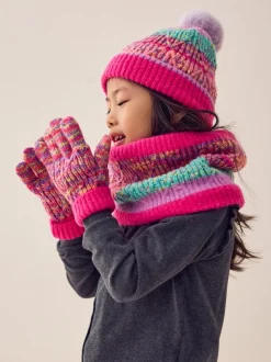 Roze/blauw - Set van beanie, handschoenen en colsjaal (3-13jr)