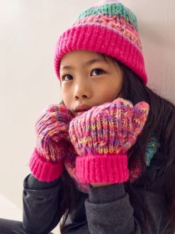 Roze/blauw - Set van beanie, handschoenen en colsjaal (3-13jr)