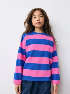 Roze/blauw gestreept - Getextureerde top met lange mouwen (3-16jr)