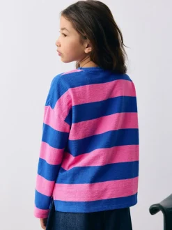 Roze/blauw gestreept - Getextureerde top met lange mouwen (3-16jr)