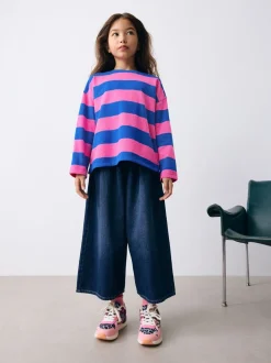 Roze/blauw gestreept - Getextureerde top met lange mouwen (3-16jr)