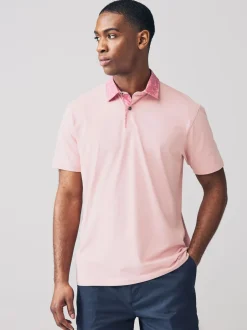 Roze/blauw/wit geweven kraag - Set van 3 jersey poloshirts met korte mouwen