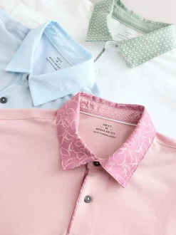 Roze/blauw/wit geweven kraag - Set van 3 jersey poloshirts met korte mouwen