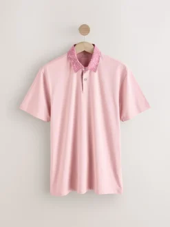 Roze/blauw/wit geweven kraag - Set van 3 jersey poloshirts met korte mouwen