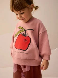 Roze/bruine tomaat - Set van sweatshirt en joggingbroek met rechte wijde pijpen (3mnd -7jr)