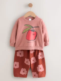 Roze/bruine tomaat - Set van sweatshirt en joggingbroek met rechte wijde pijpen (3mnd -7jr)