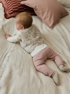 Roze/crème - 3 -delige babyset met bontgilet, top en leggings (0mnd -2jr)