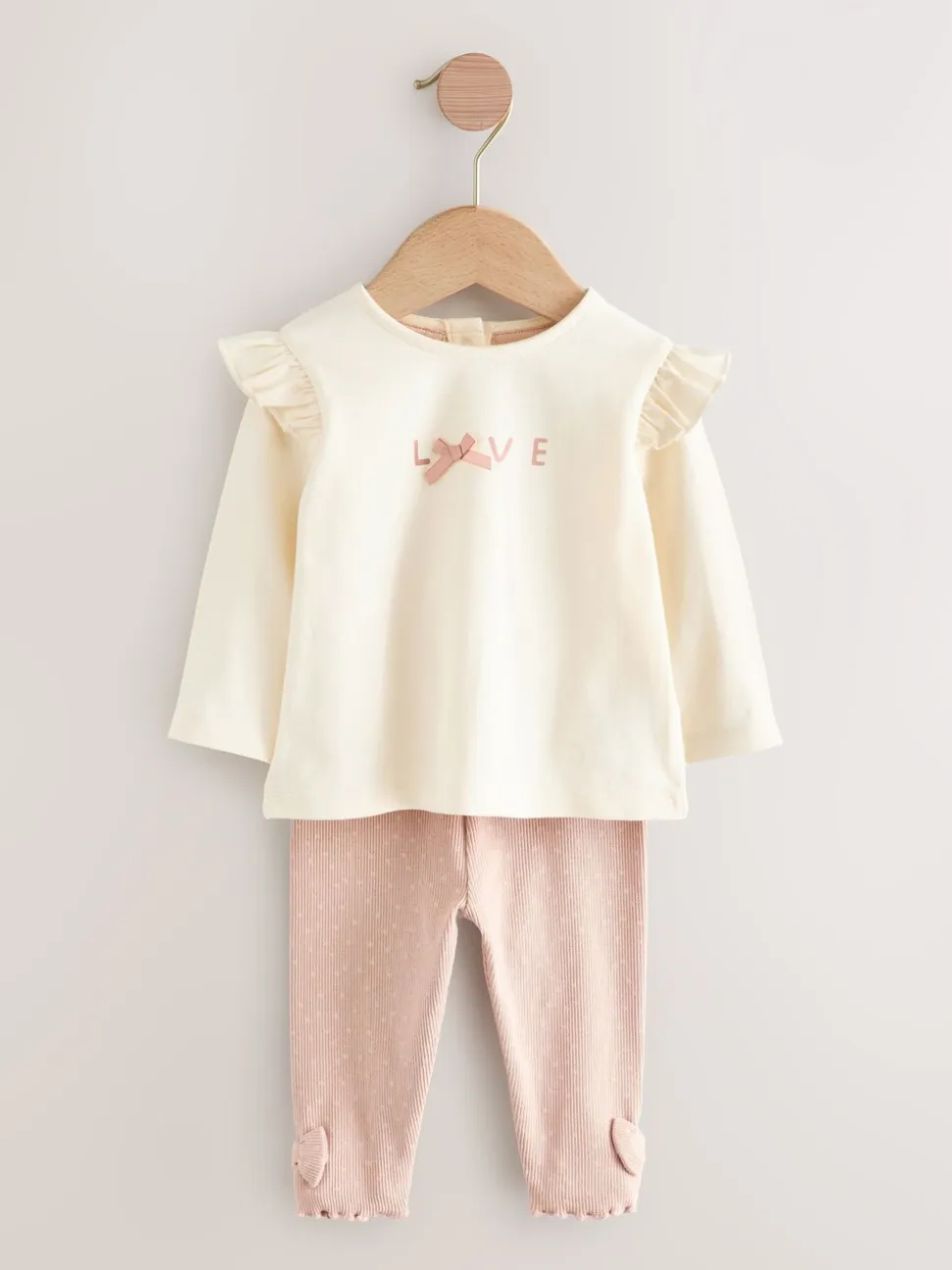 Roze/crème - 3 -delige babyset met bontgilet, top en leggings (0mnd -2jr)