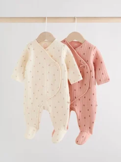 Roze/crème - Quilted Baby Sleepsuits 2 Pack