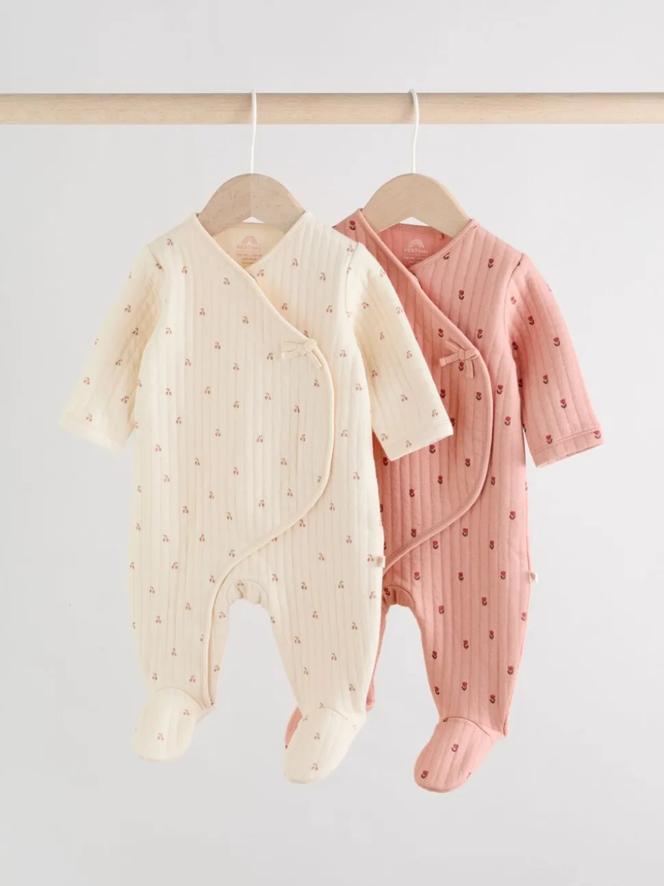 Roze/crème - Quilted Baby Sleepsuits 2 Pack