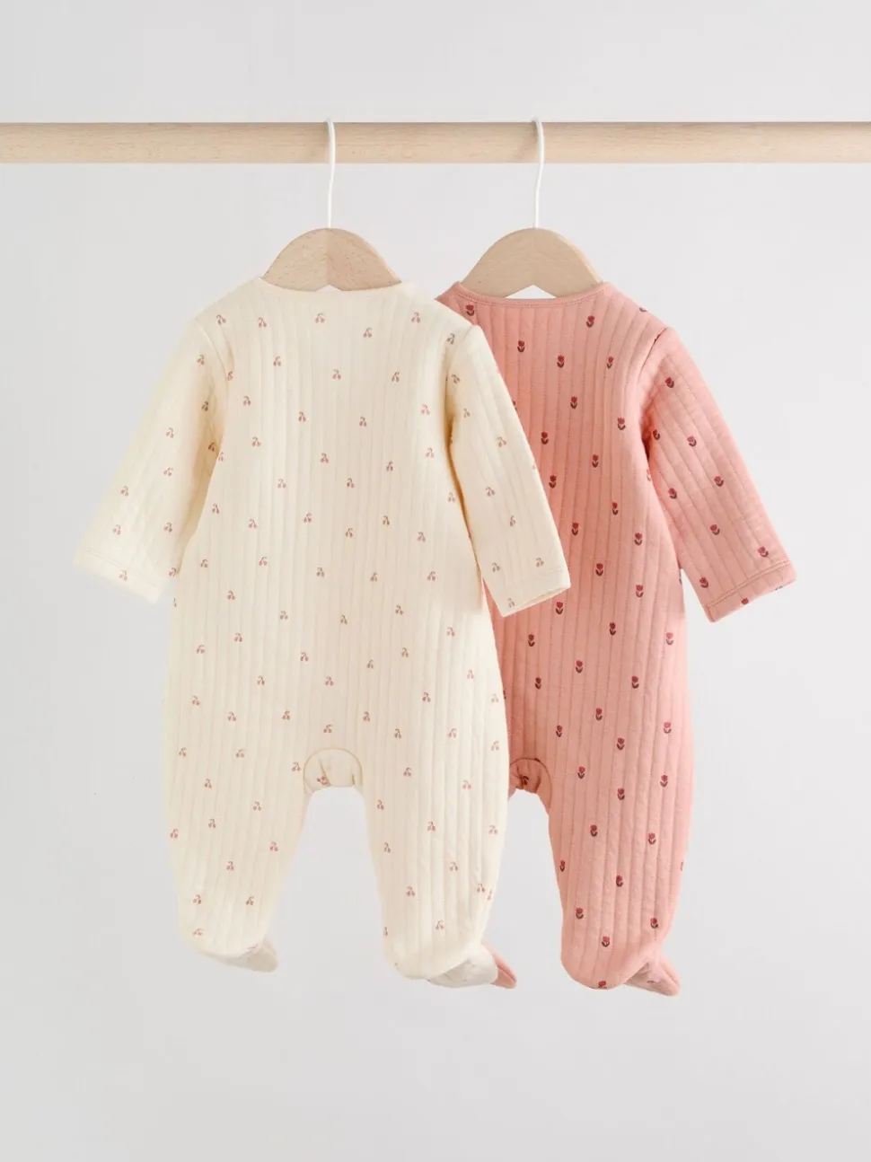 Roze/crème - Quilted Baby Sleepsuits 2 Pack