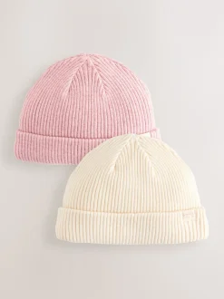 Roze/crème - Set van 2 gebreide babymutsen met kabelpatroon (0mnd-2jr)