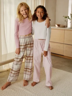 Roze/crème - Set van 2 geweven pyjamabroeken (3-16jr)
