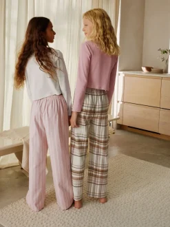 Roze/crème - Set van 2 geweven pyjamabroeken (3-16jr)