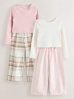 Roze/crème - Set van 2 geweven pyjamabroeken (3-16jr)