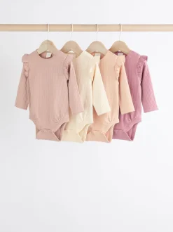 Roze/crème - Verpakking van 4 babyrompers met lange mouwen en ruches (0mnd-2jr)