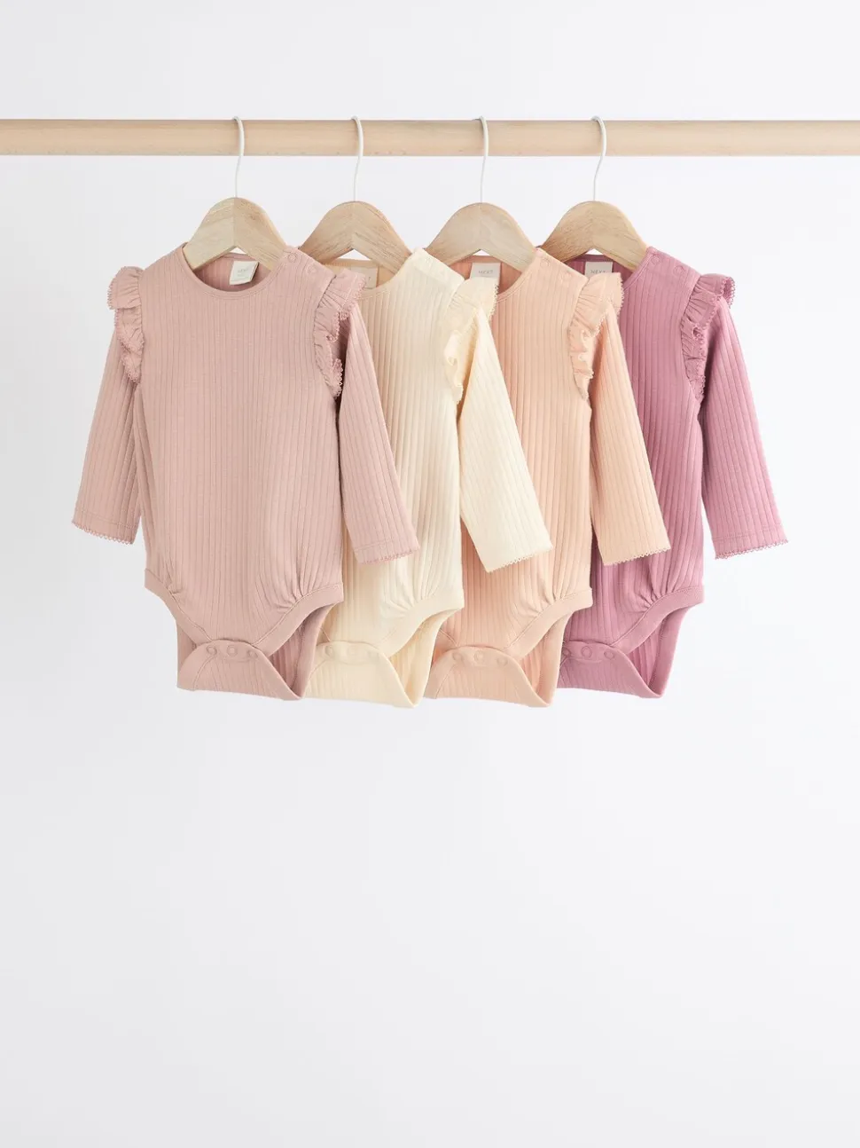 Roze/crème - Verpakking van 4 babyrompers met lange mouwen en ruches (0mnd-2jr)