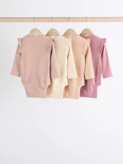 Roze/crème - Verpakking van 4 babyrompers met lange mouwen en ruches (0mnd-2jr)