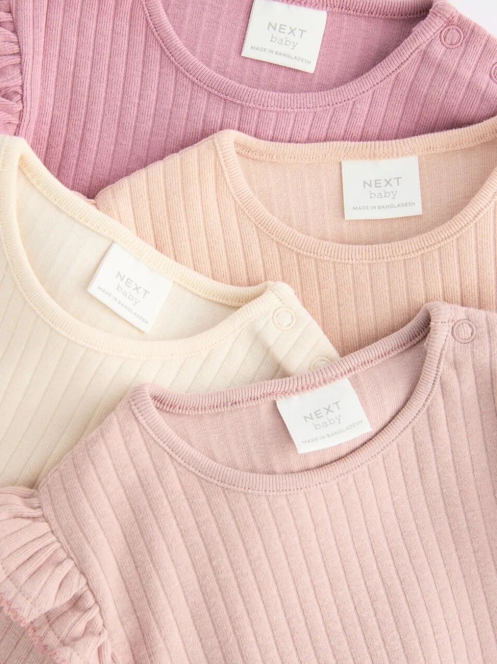 Roze/crème - Verpakking van 4 babyrompers met lange mouwen en ruches (0mnd-2jr)