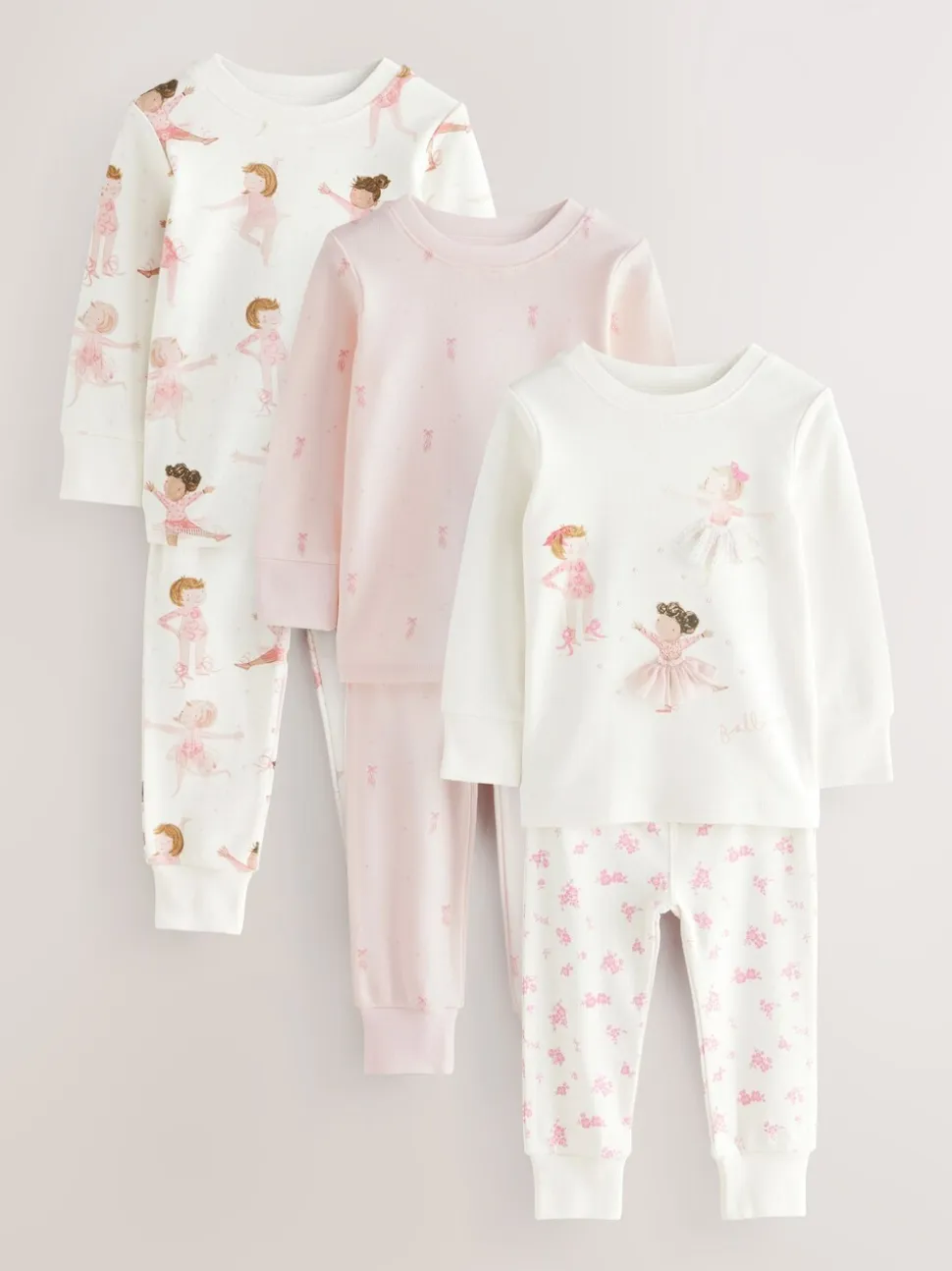 Roze/crème ballerina - Knus pyjama met lange mouwen 3 Pack (9maanden -12jaar)