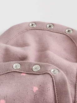 Roze/crème/bruin met fijne bloemetjesprint - Verpakking van 4 babyrompers met lange mouwen en ruches (0mnd-2jr)
