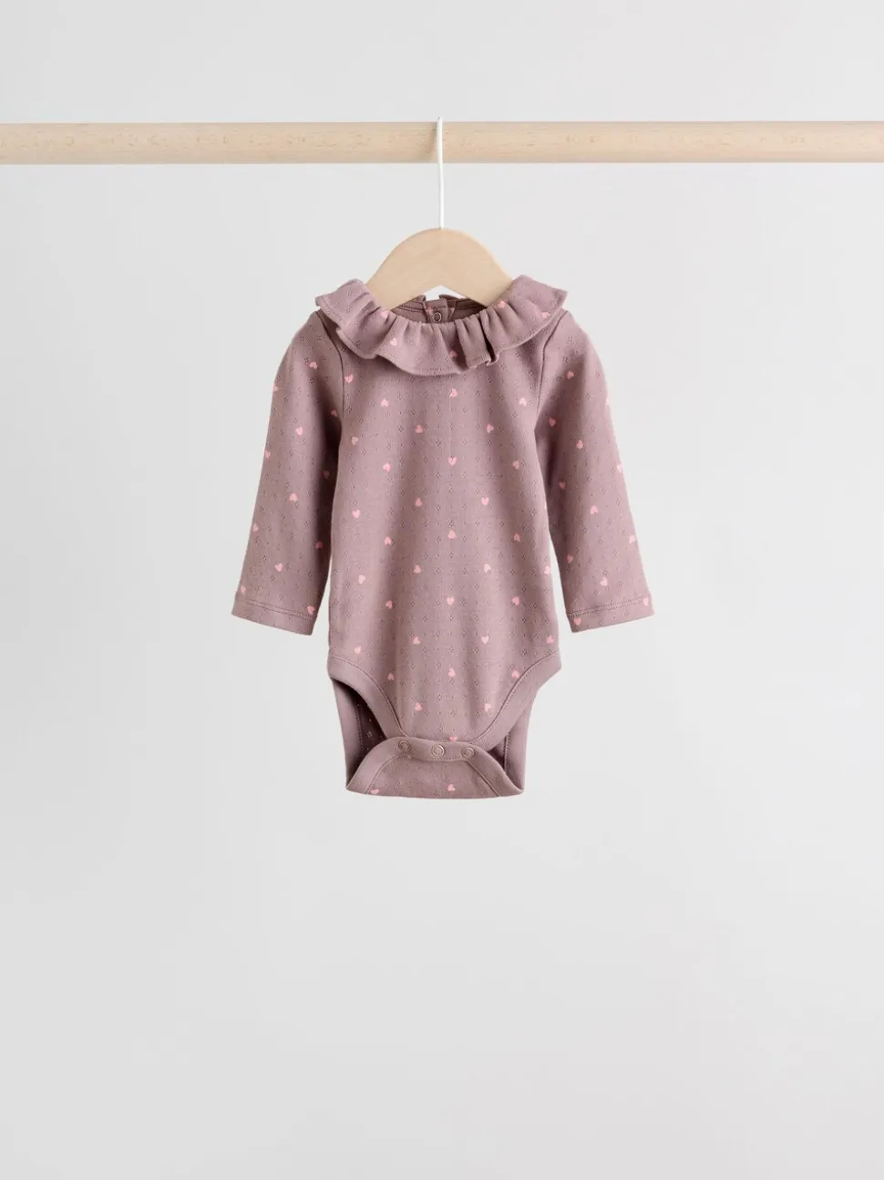 Roze/crème/bruin met fijne bloemetjesprint - Verpakking van 4 babyrompers met lange mouwen en ruches (0mnd-2jr)
