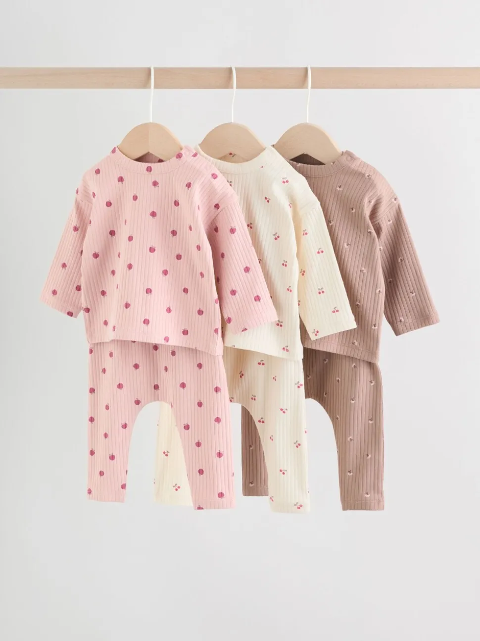 Roze/crème/bruine print - 6 -delige set van top met lange mouwen en leggings (0mnd -3jr)