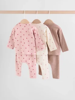 Roze/crème/bruine print - 6 -delige set van top met lange mouwen en leggings (0mnd -3jr)