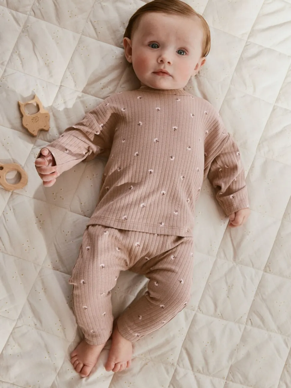 Roze/crème/bruine print - 6 -delige set van top met lange mouwen en leggings (0mnd -3jr)