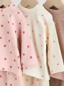 Roze/crème/bruine print - 6 -delige set van top met lange mouwen en leggings (0mnd -3jr)