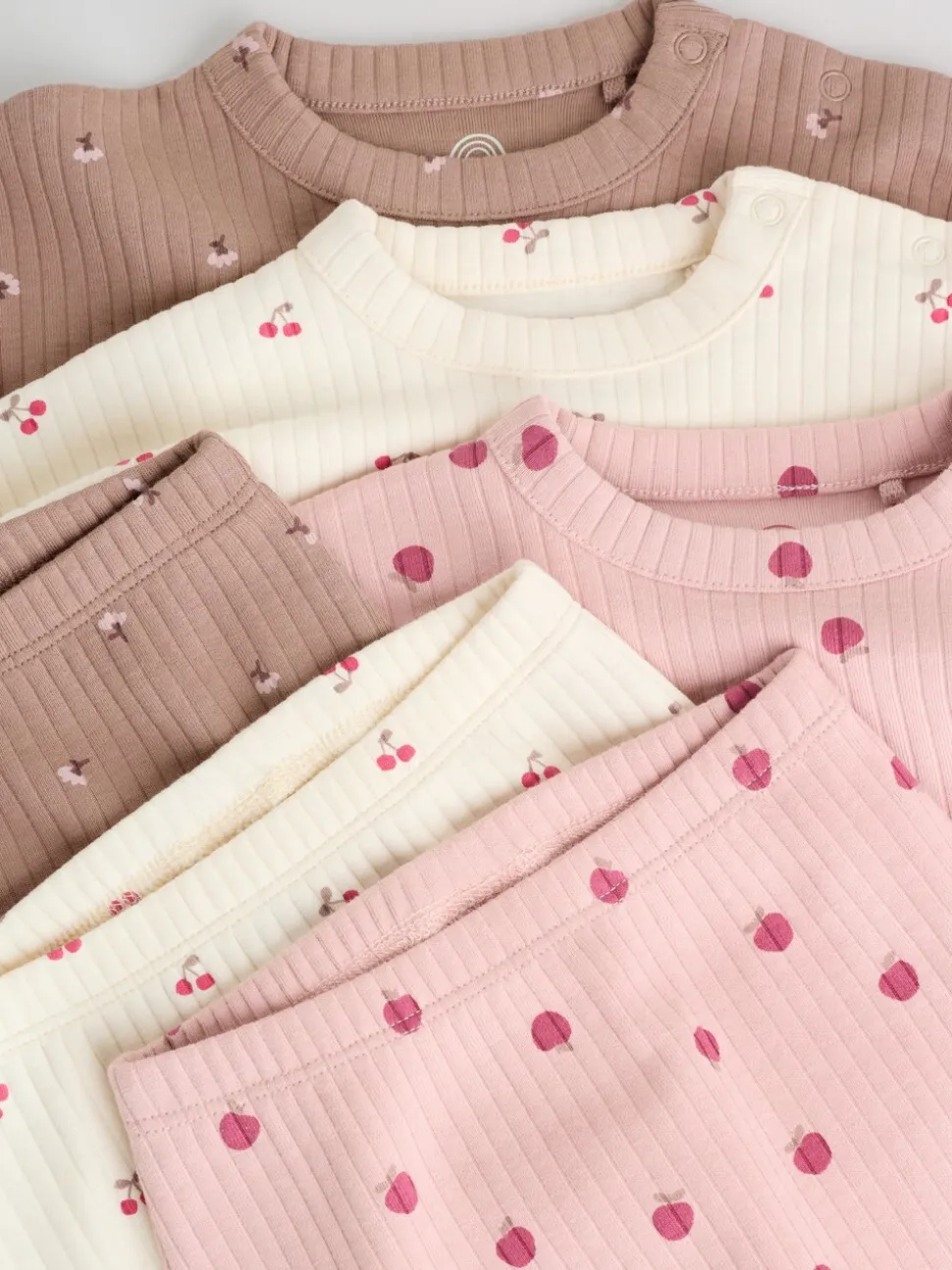 Roze/crème/bruine print - 6 -delige set van top met lange mouwen en leggings (0mnd -3jr)