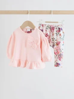 Roze/crèmekleurig met bloemenprint - Baby Strik Sweater en Leggings Set 2 Pieces (0mnd-2jr)
