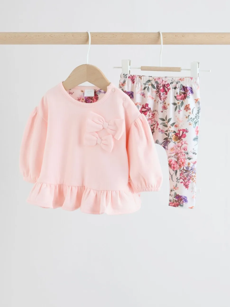 Roze/crèmekleurig met bloemenprint - Baby Strik Sweater en Leggings Set 2 Pieces (0mnd-2jr)