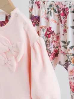 Roze/crèmekleurig met bloemenprint - Baby Strik Sweater en Leggings Set 2 Pieces (0mnd-2jr)