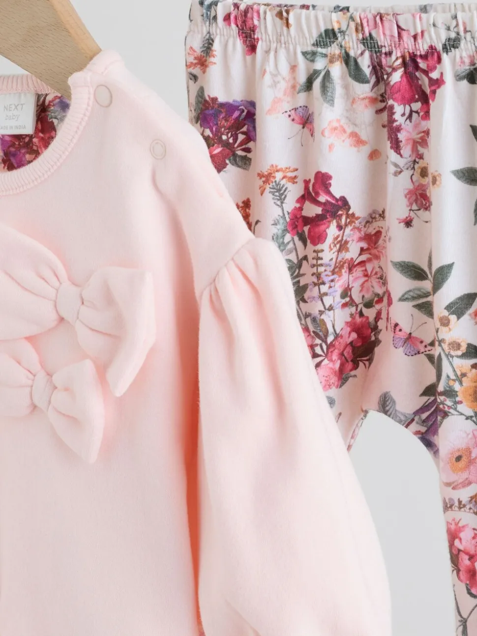 Roze/crèmekleurig met bloemenprint - Baby Strik Sweater en Leggings Set 2 Pieces (0mnd-2jr)