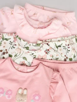 Roze/crème/konijnfiguur - 6 -delige set van top met lange mouwen en leggings (0mnd -3jr)