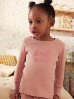 Roze/geel met slogan - Verpakking van 3 knusse pyjama's met print (9 mnd - 12 jr)