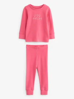Roze/geel met slogan - Verpakking van 3 knusse pyjama's met print (9 mnd - 12 jr)