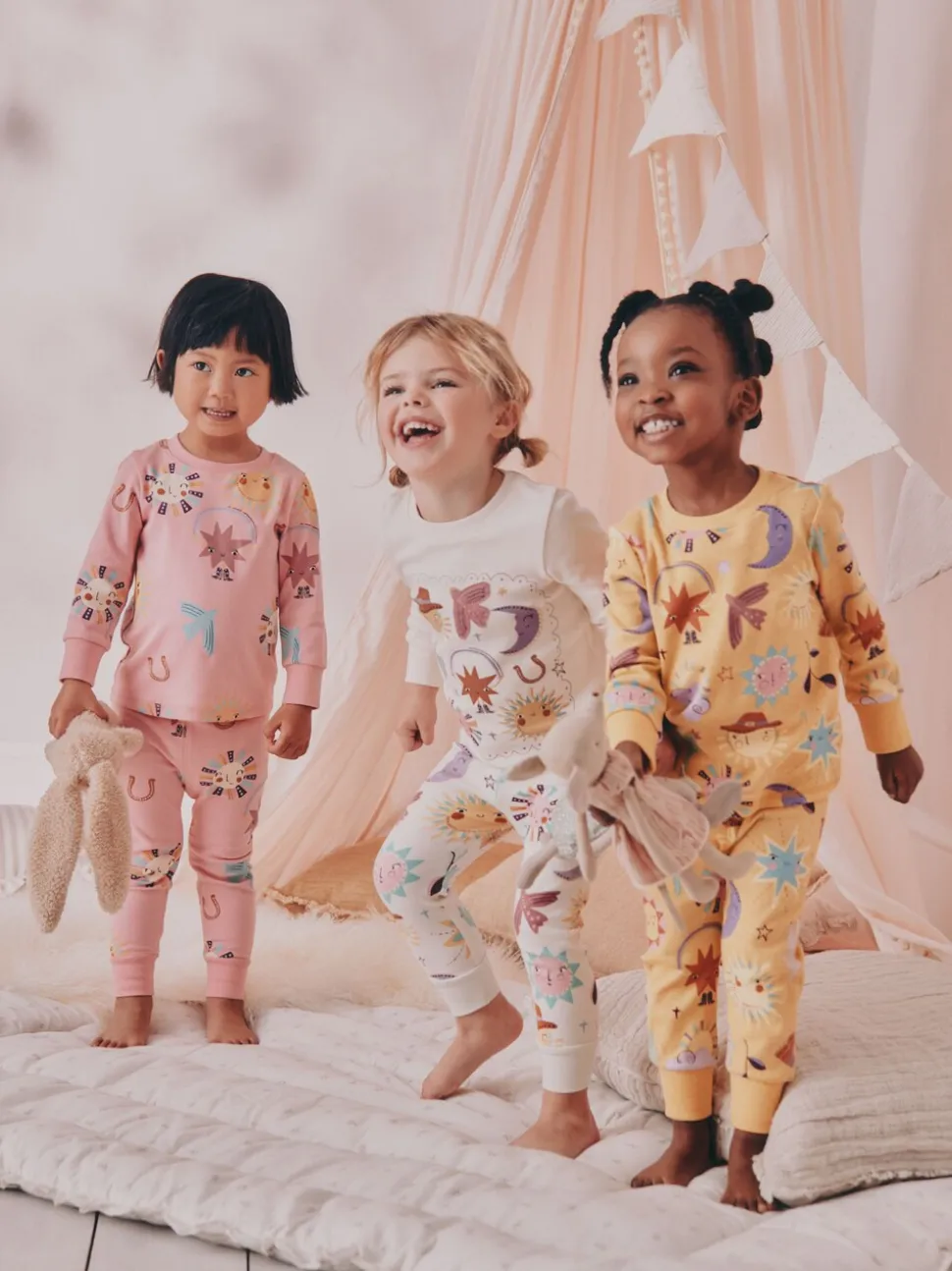 Roze/gele westernprint - Verpakking van 3 knusse pyjama's (9 mnd-12 jr)