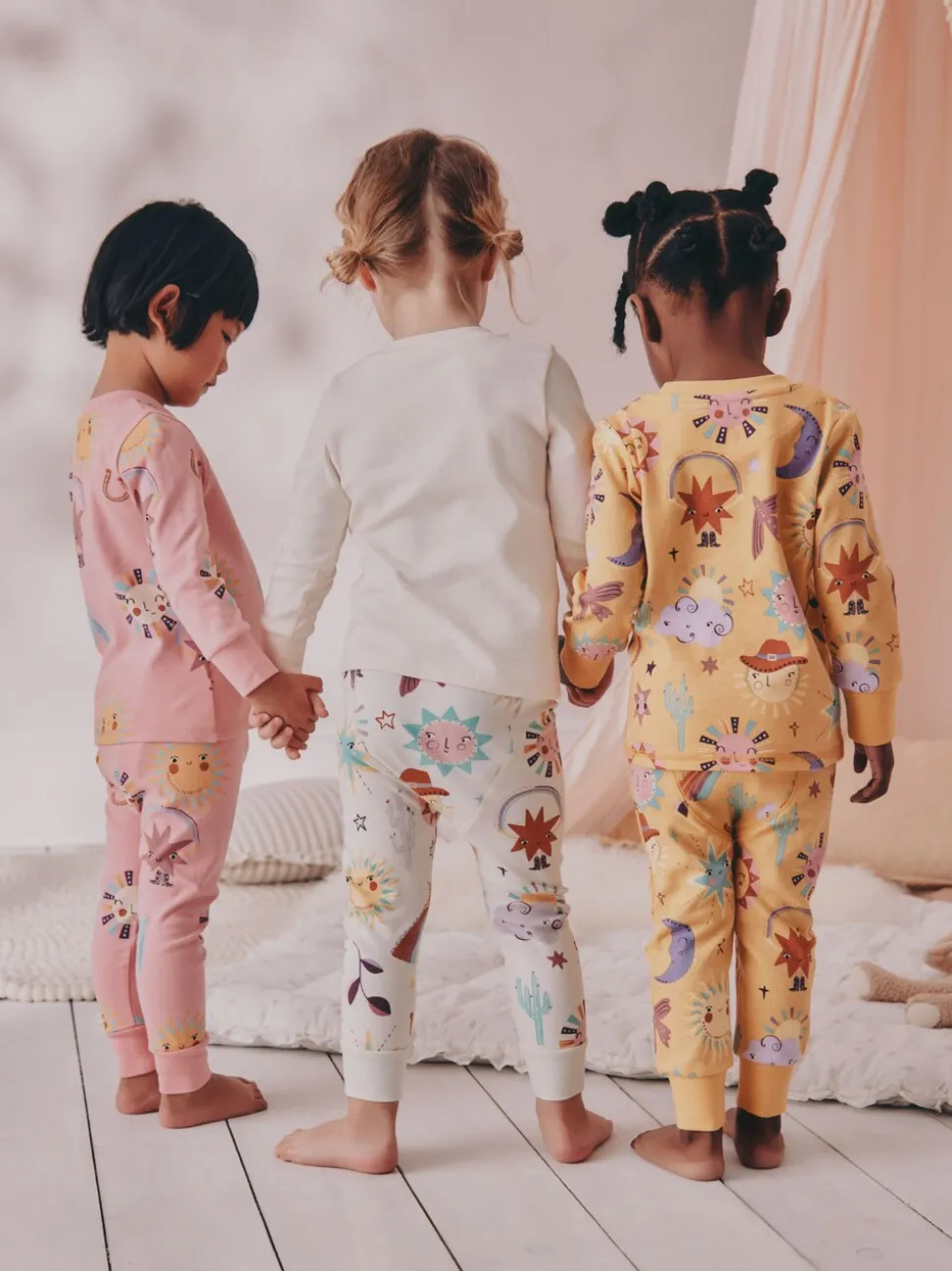 Roze/gele westernprint - Verpakking van 3 knusse pyjama's (9 mnd-12 jr)
