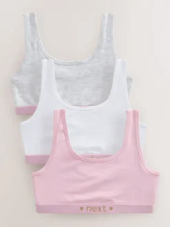 Roze/grijs - Set van 3 crop tops met diepe ronde hals (5 - 16 jr)