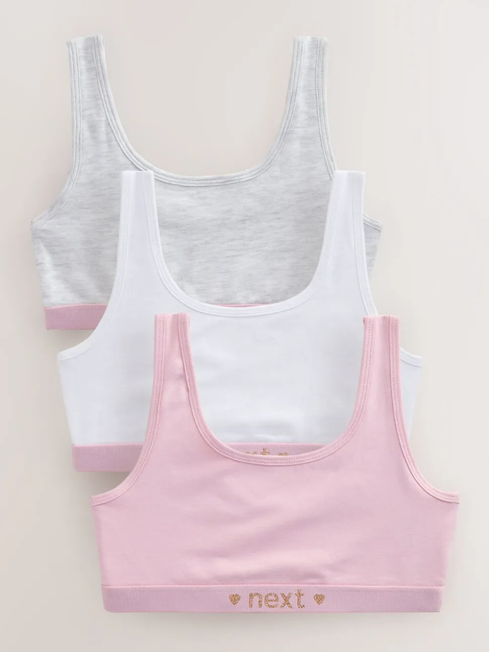 Roze/grijs - Set van 3 crop tops met diepe ronde hals (5 - 16 jr)