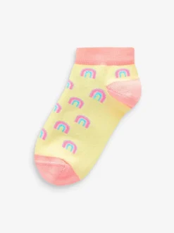 Roze/grijs/paars - Verpakking van 5 sneakersokken met eenhoornprint en hoog katoengehalte