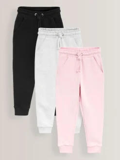 Roze/grijs/zwart - Verpakking van 3 zachte jersey joggingbroeken met normale pasvorm (3-16jr)