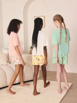 Roze/groen met bloemenprint - Set van 3 pyjama's met short (3-16 jr)