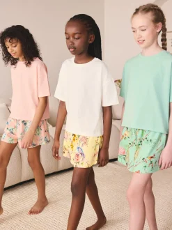 Roze/groen met bloemenprint - Set van 3 pyjama's met short (3-16 jr)